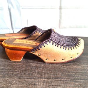 Free People - Jim Barnier Wooden Clogs - Size 8 - Tan Leather Brown Woven
